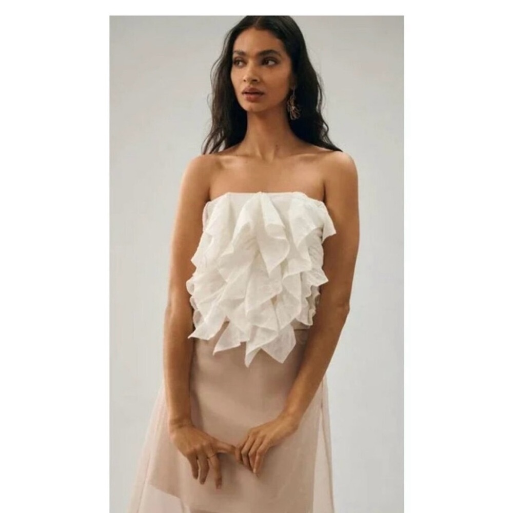 Anthropologie White Strapless Ruffle Top
